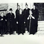 Department of English, 1916. James Cappon is second from the left; Wilhelmina Gordon, the first female faculty member of the Department of English, and the first female faculty member at Queen’s, is on the right.
