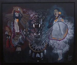 Painting of dancers, bear and dreamcatcher